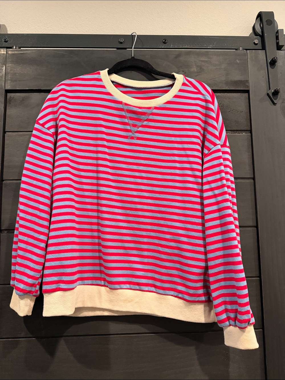 Striped Crewneck Sweatshirt in Pink and Blue